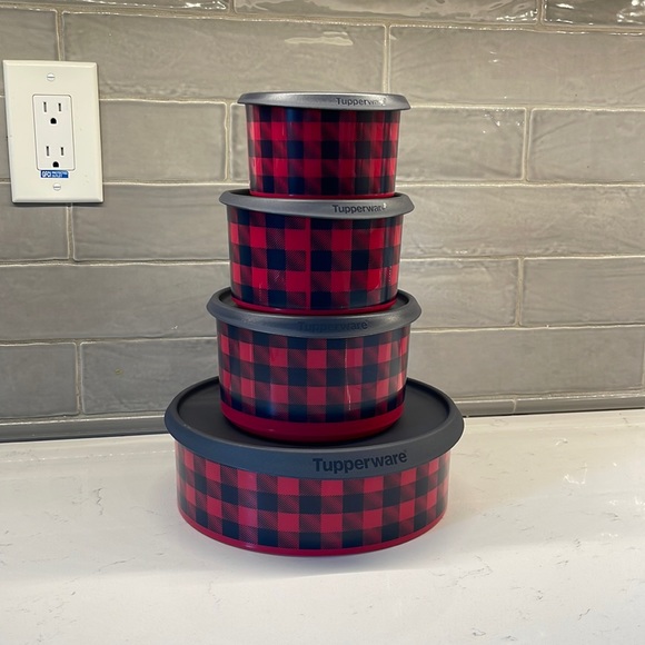 Tupperware 4 pc Buffalo Plaid canister set - Picture 1 of 4